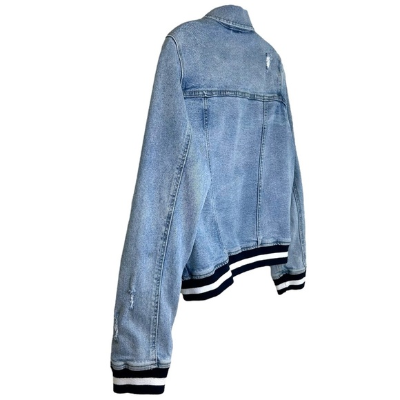 Pistola - Women’s ‘Brando’ Distressed, Bomber Denim Jacket, Trim - Blue, Medium - Picture 8 of 16